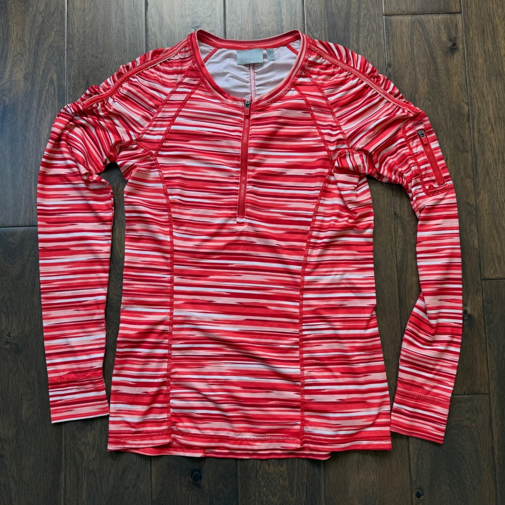 Athleta Quarter Zip Performance Top Womens Small Red Striped Excellent Pocket